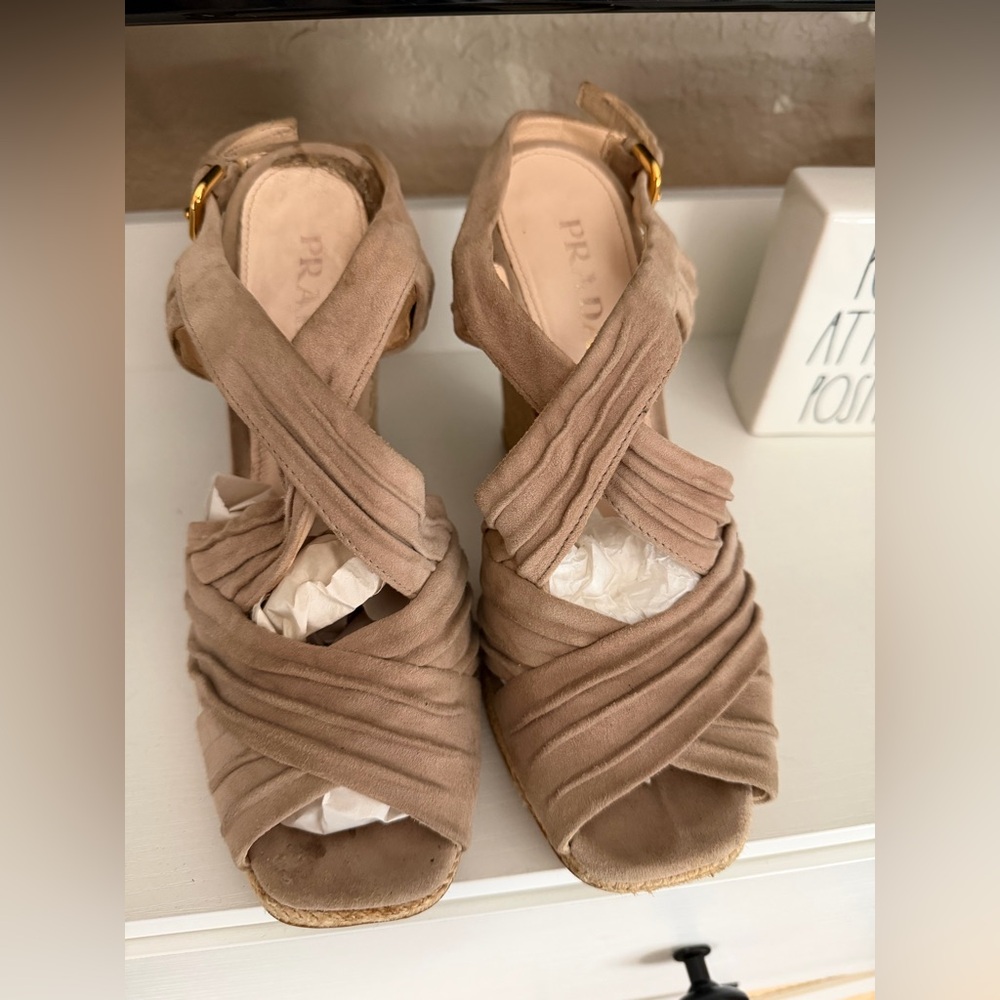 Prada Women's Beige Suede Heels